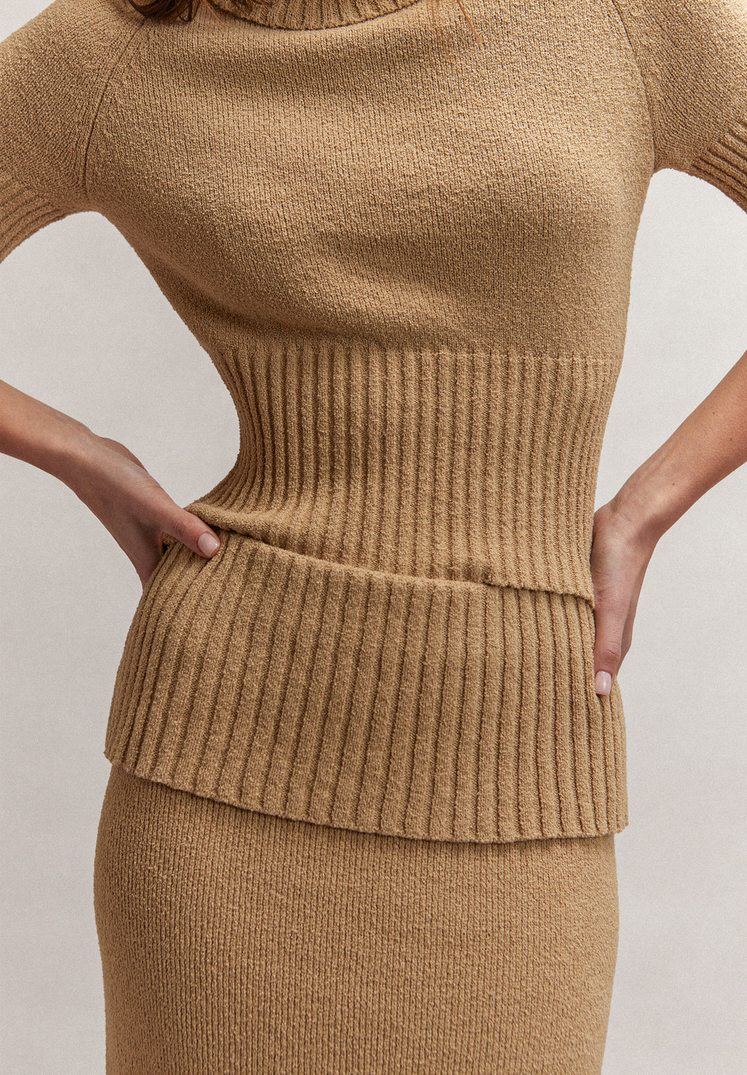 Courtney Towelling Roll Neck | Tan