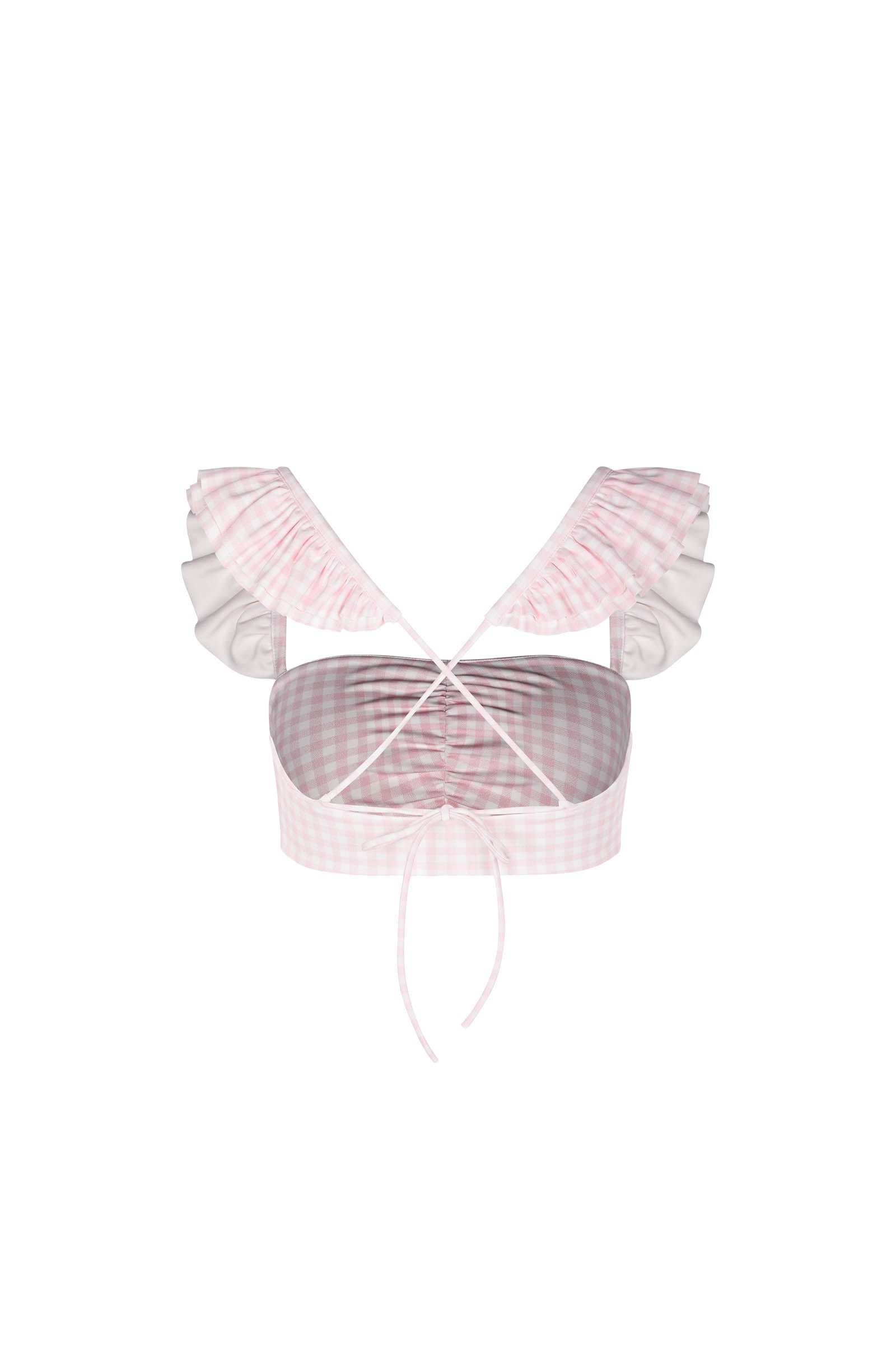The Pink Gingham Ruffle Bikini Top
