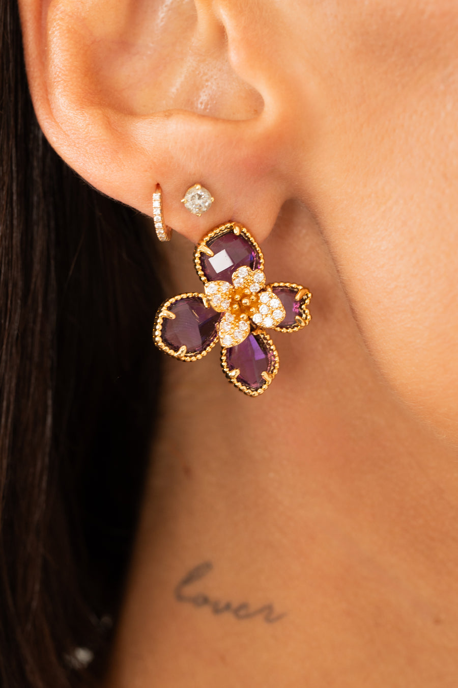 Purple Flower Earrings