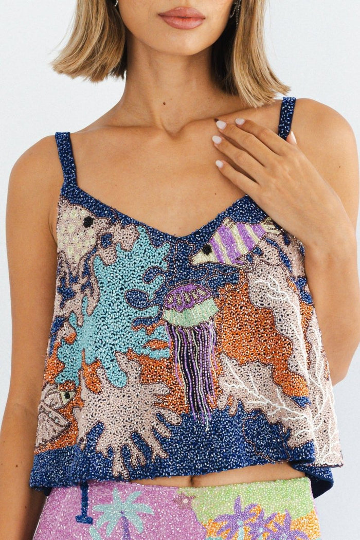 Fish Beaded Top Blue