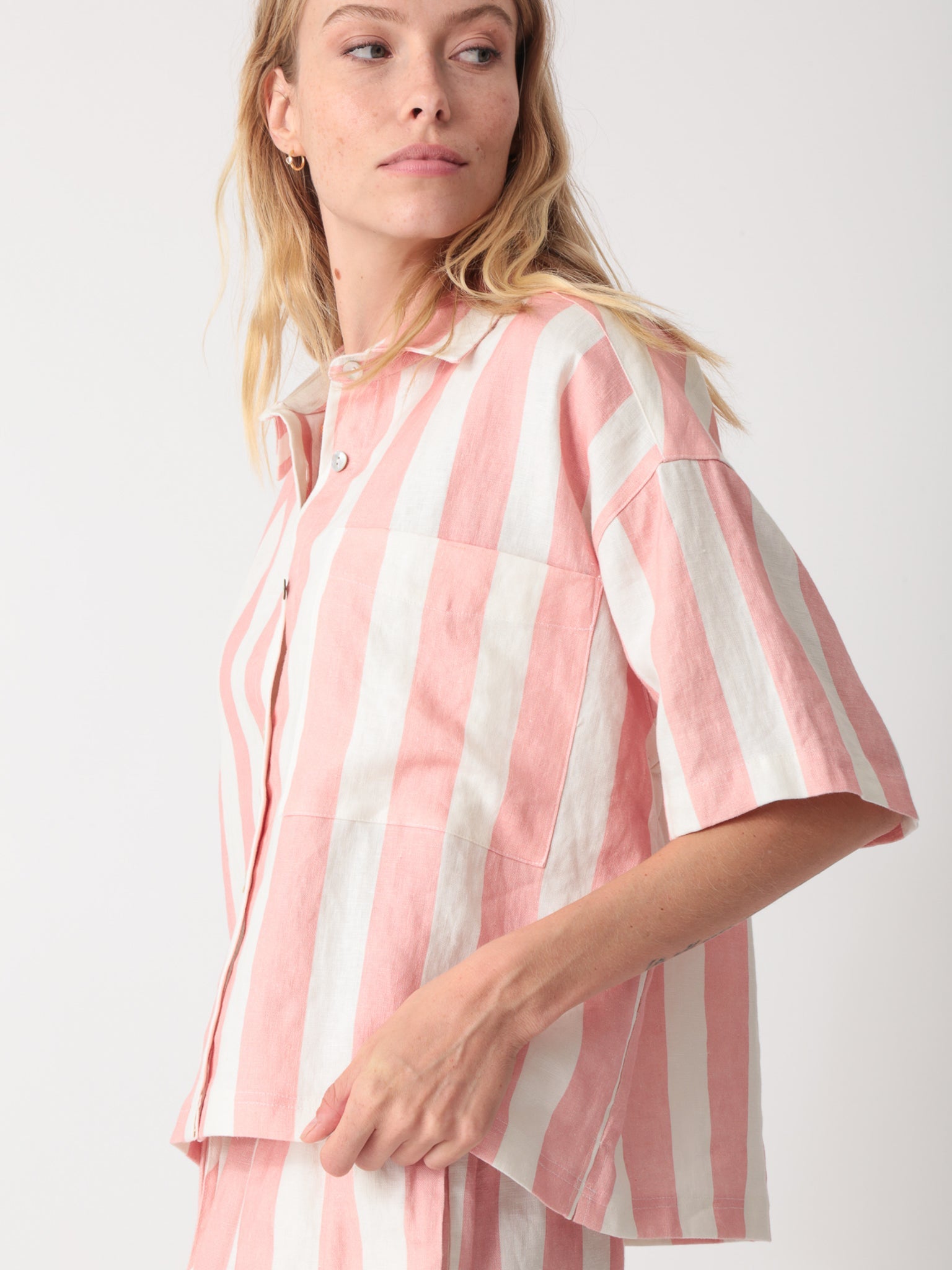 Kyle Linen Shirt - Peach Stripe