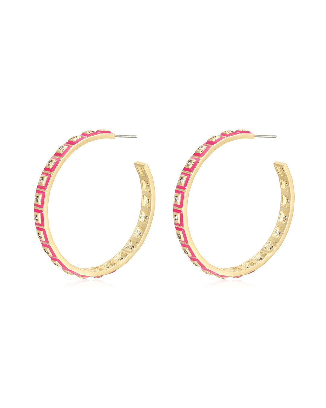 XL Pyramid Stud Hoops- Hot Pink- Gold