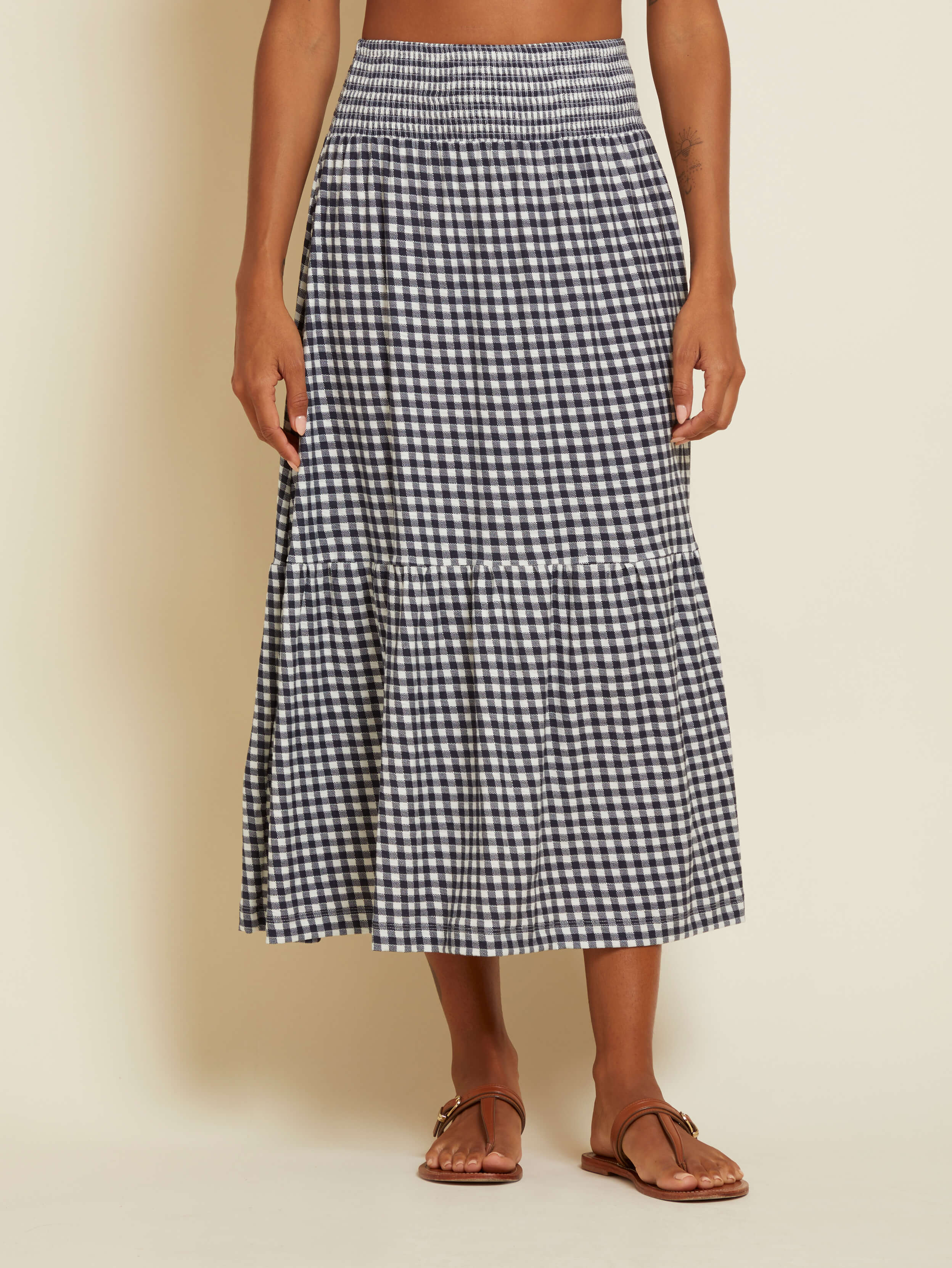 NATION LTD Yasmine Checkered Ruched Midi Skirt