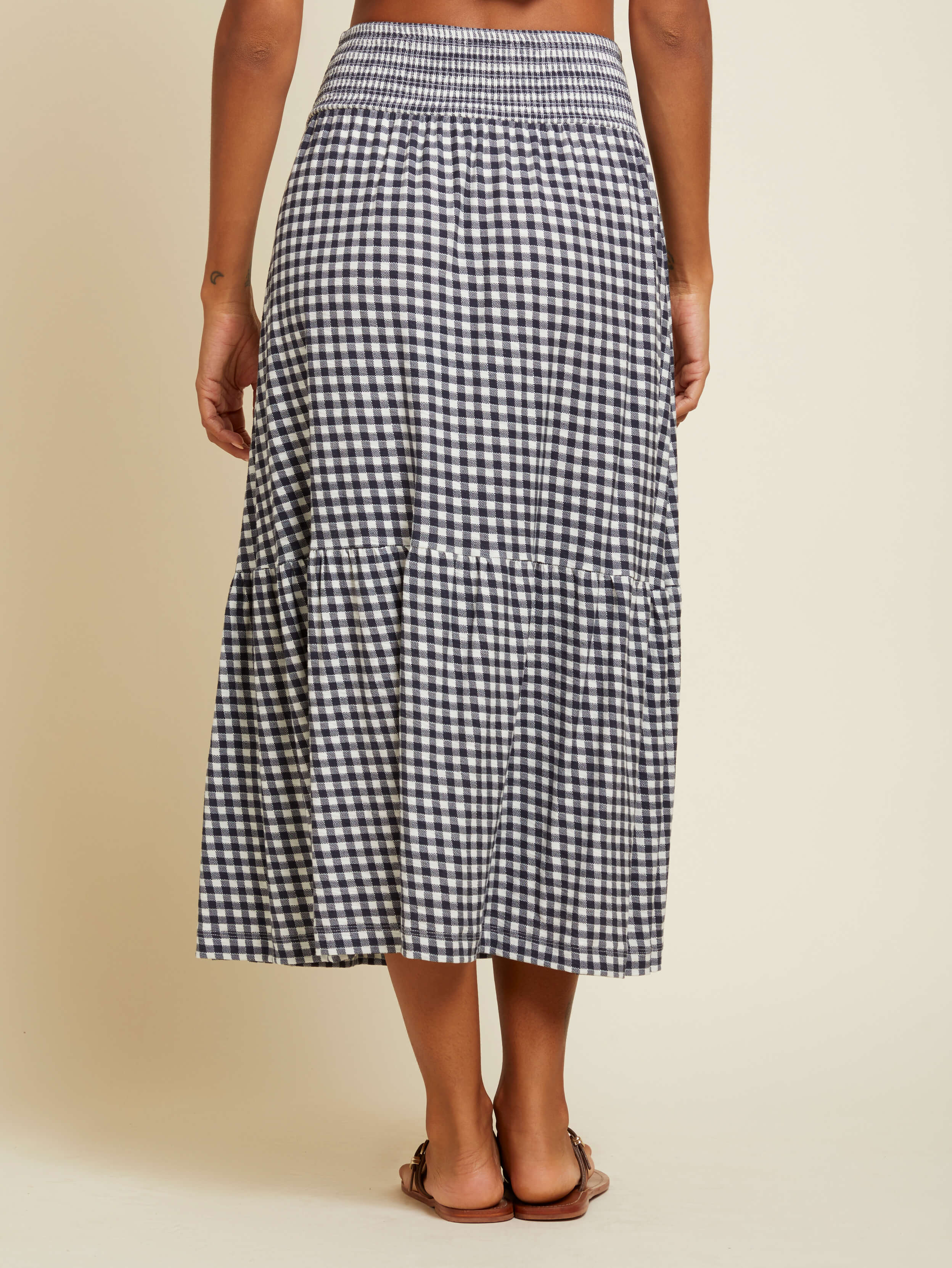 NATION LTD Yasmine Checkered Ruched Midi Skirt