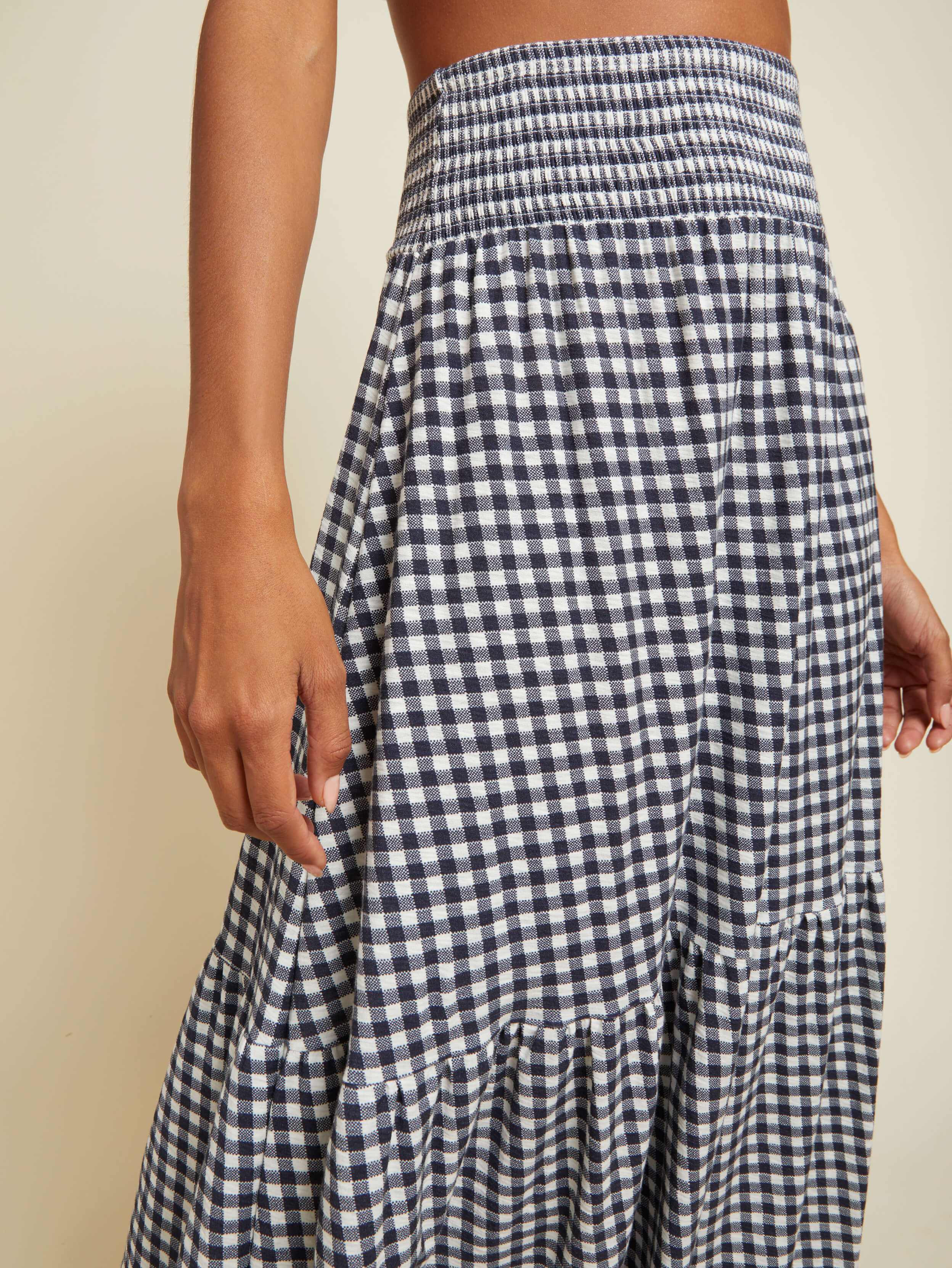 NATION LTD Yasmine Checkered Ruched Midi Skirt