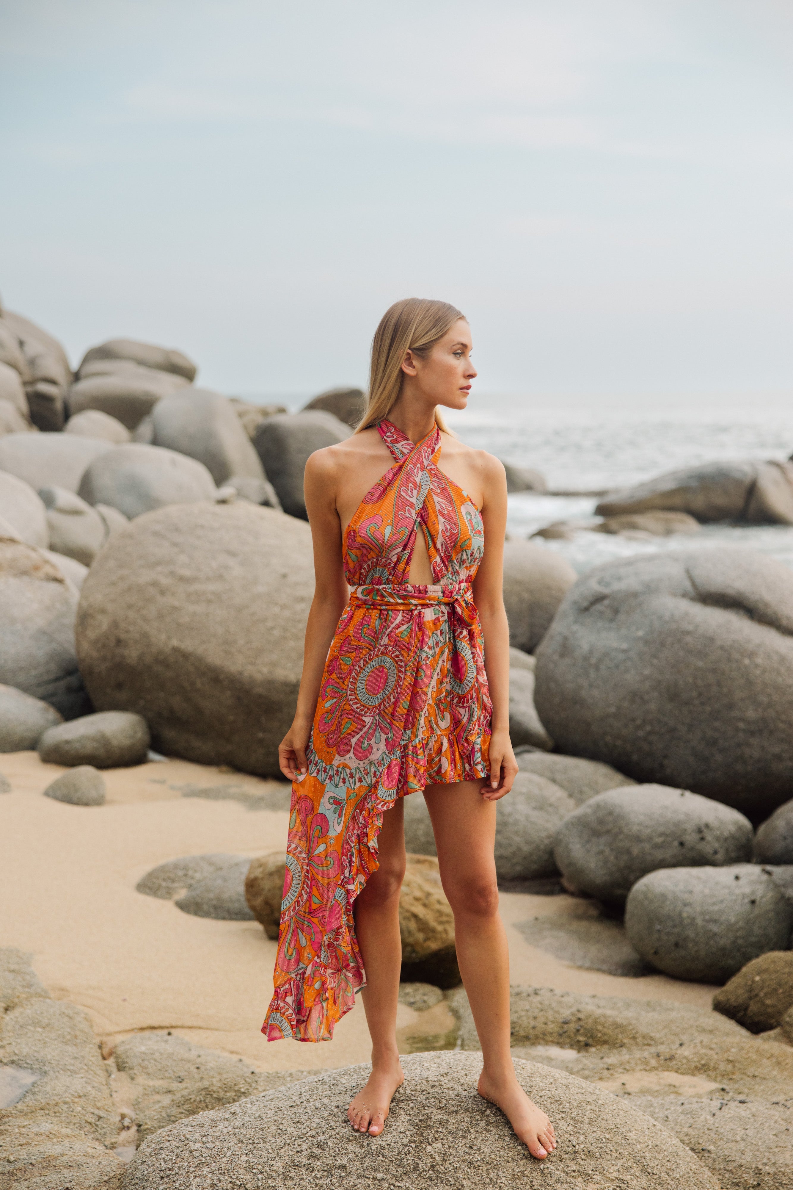 AMINA DRESS MARBELLA HAVANA FRAMBOISE