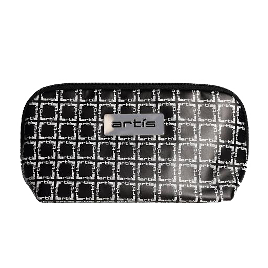 Black Clutch With White Logo Pattern