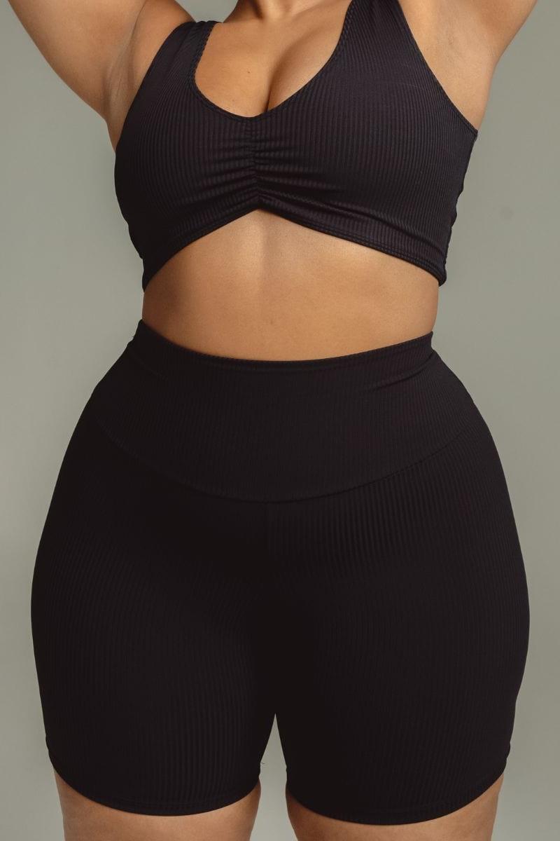 Black Rib Midi Bike Short