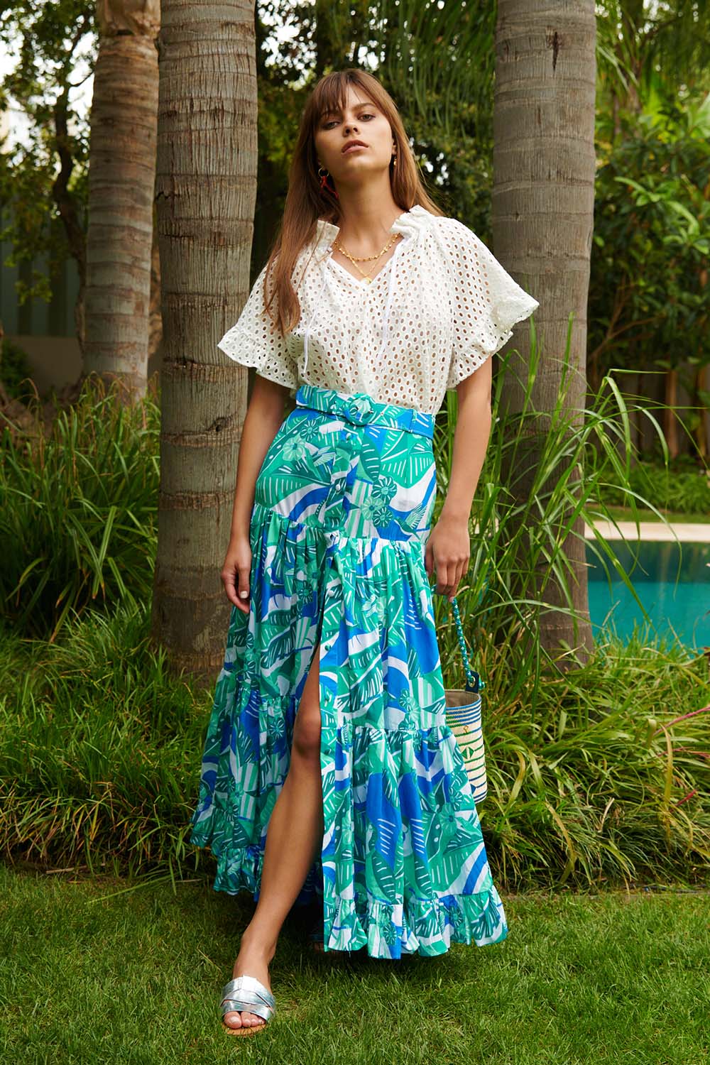 Blue Lagoon Button Maxi Skirt