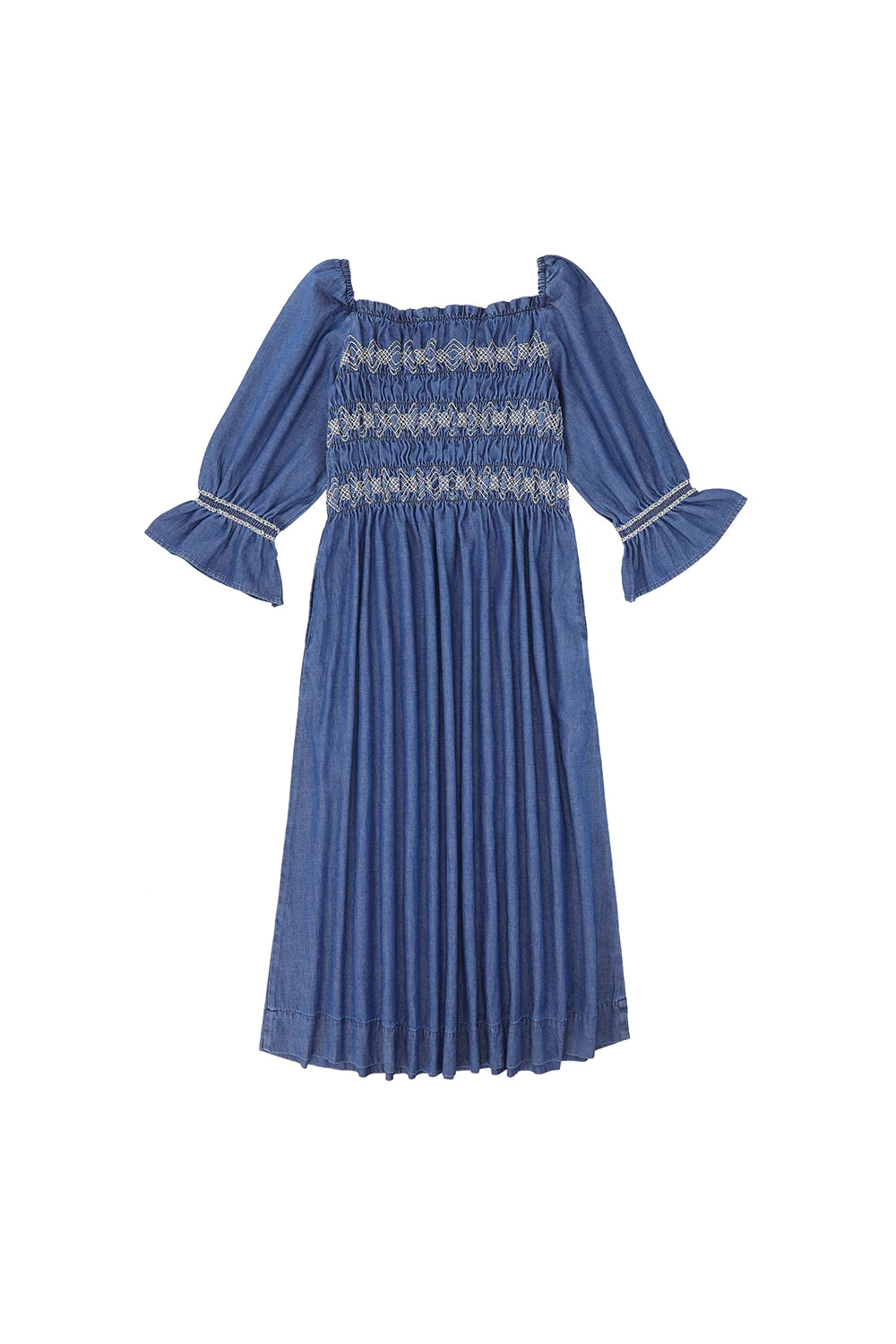 Sally Dress 3/4 Sleeve in Washed Indigo