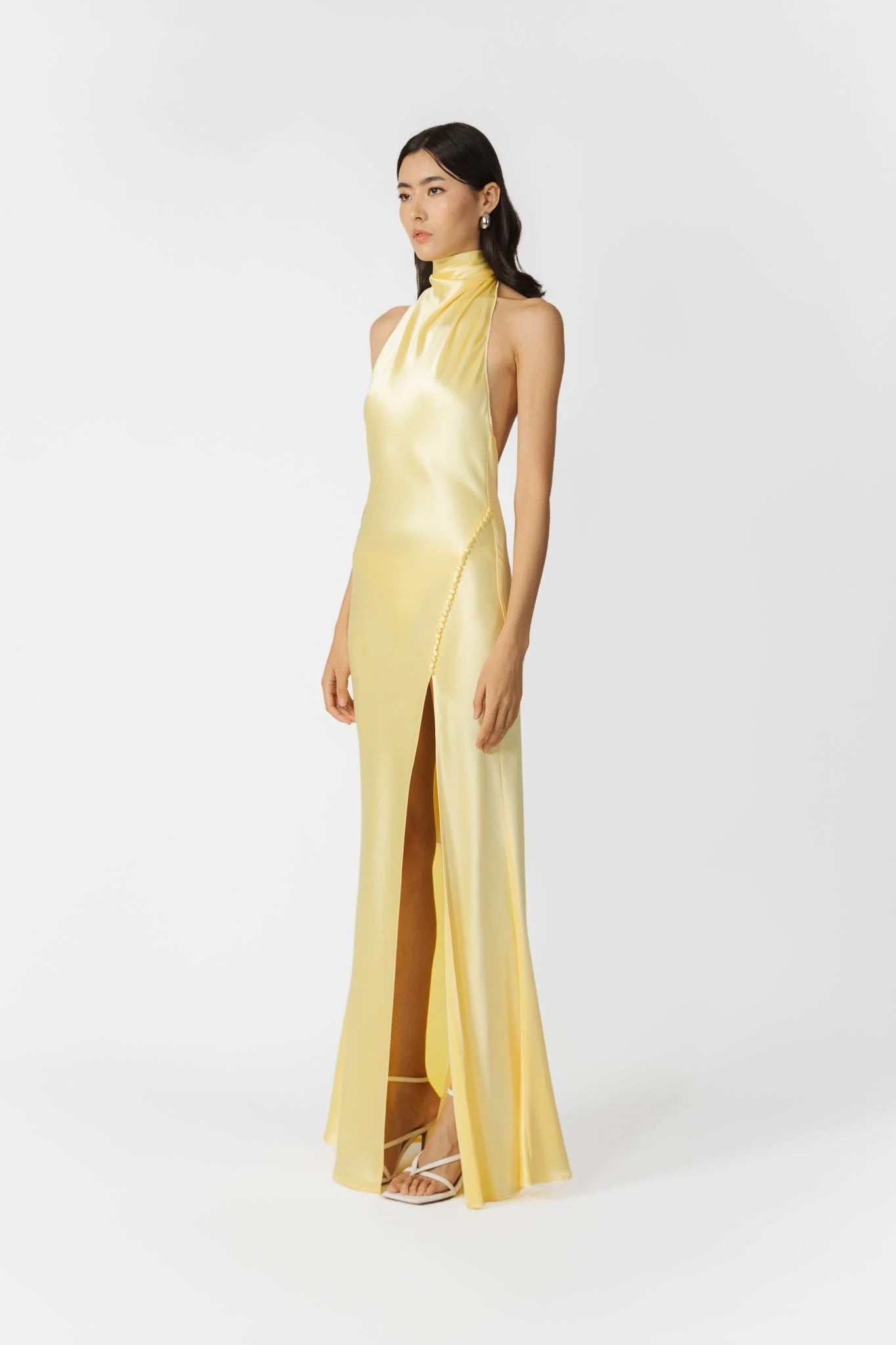 Penelope Backless Satin Gown - Popcorn Yellow