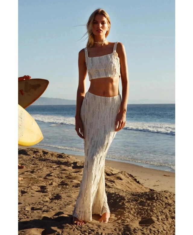 Aphrodite's White Beaded Co-ord Skirt - Daphne Collection