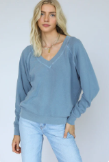 T116-SINEAD | Relaxed French Terry V Neck Sweatshirt