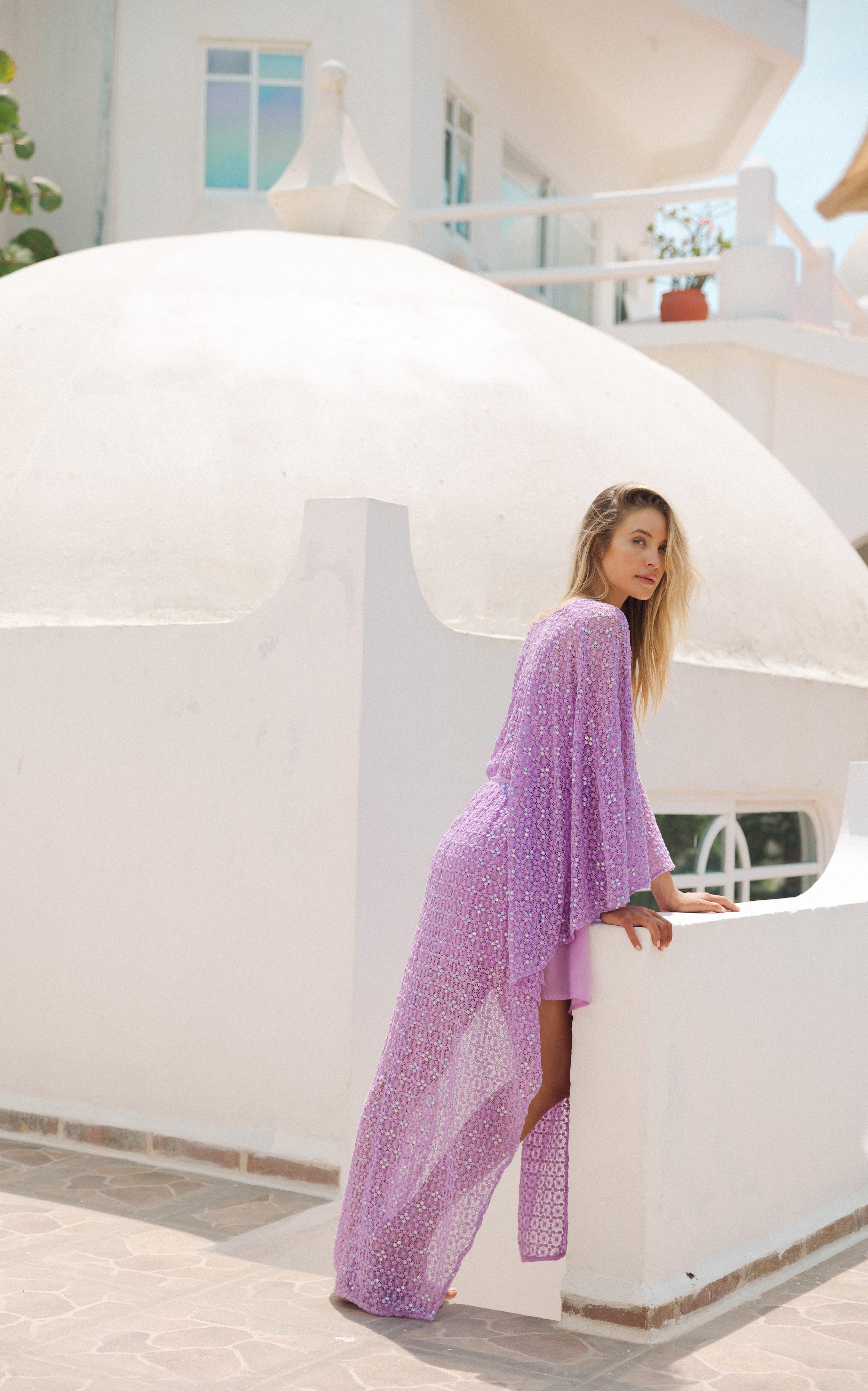 HELENE CAFTAN CROCHET SEQUINS LAVENDER