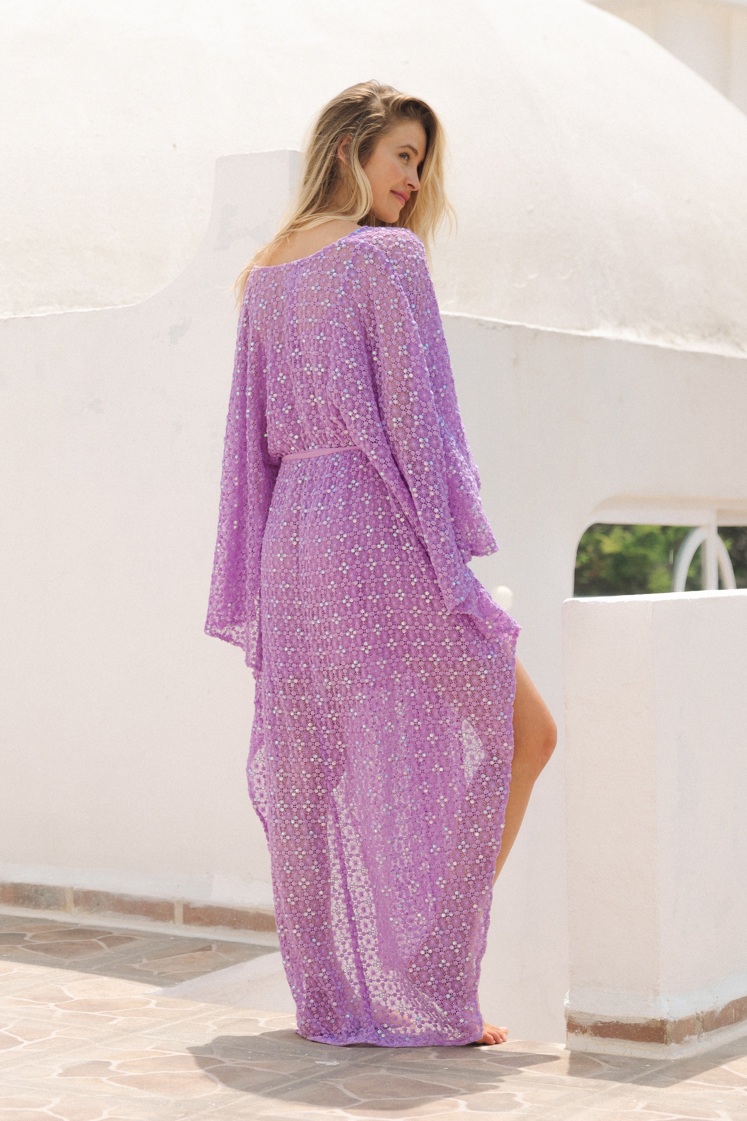 HELENE CAFTAN CROCHET SEQUINS LAVENDER