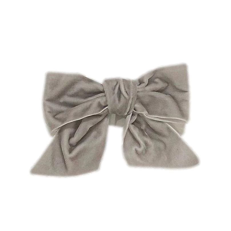 Grey Velvet Bow Hair Clip - Petite Maison Kids