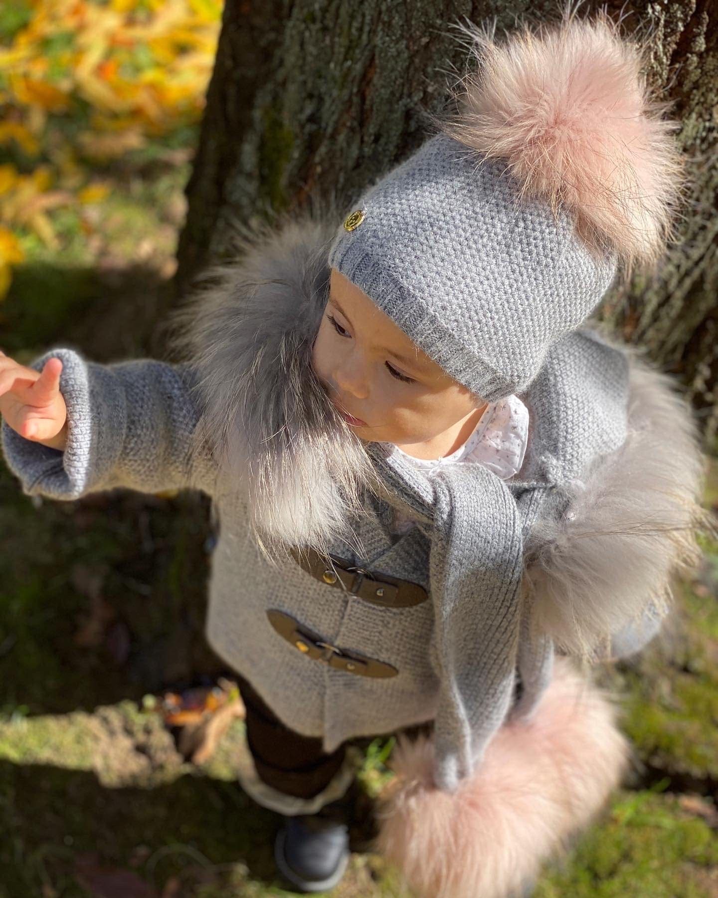 Honeycomb Grey Cashmere Beanie Hats - Pink Pom - Petite Maison Kids