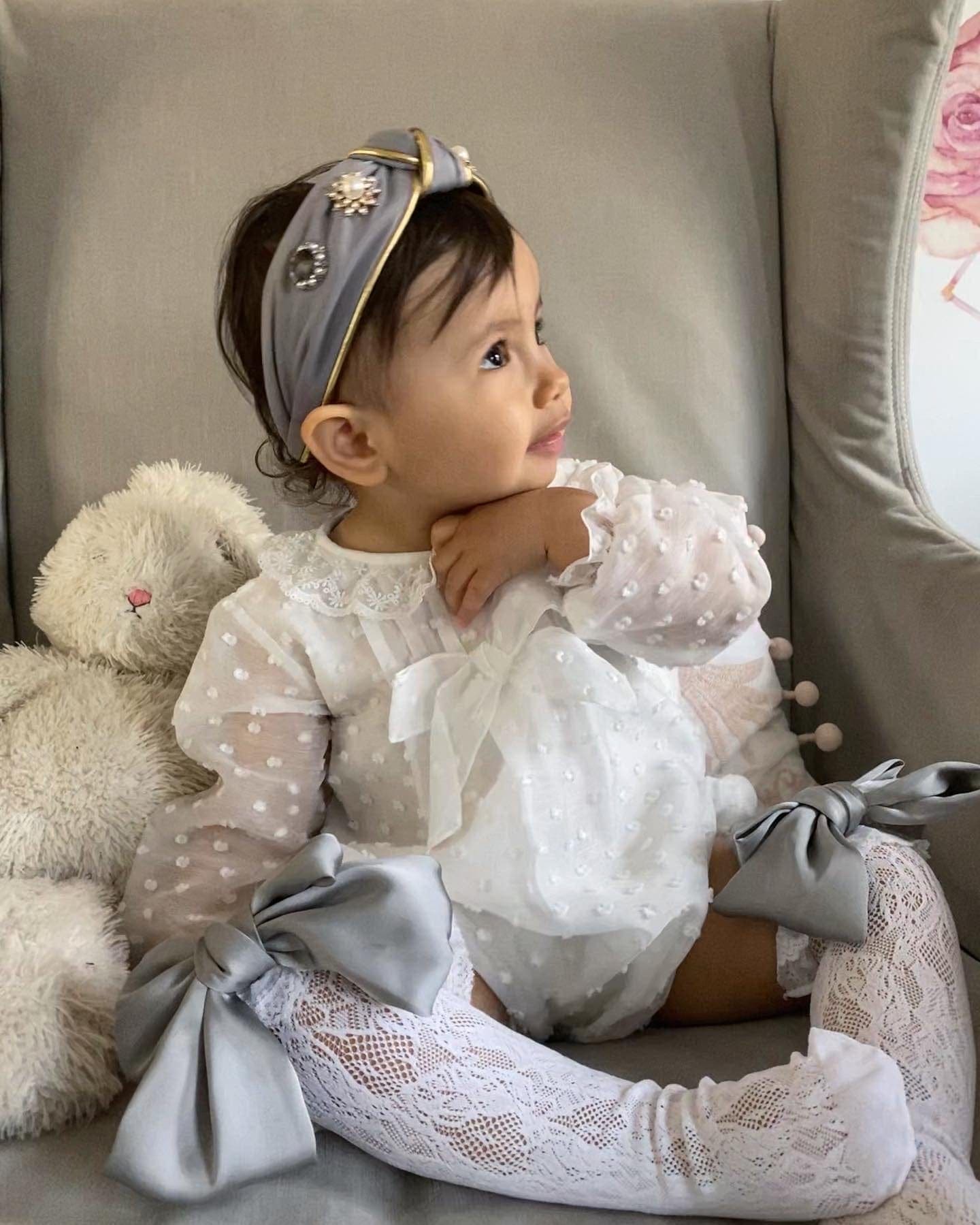 Lola Lace Socks with Silver Satin Bow - Petite Maison Kids