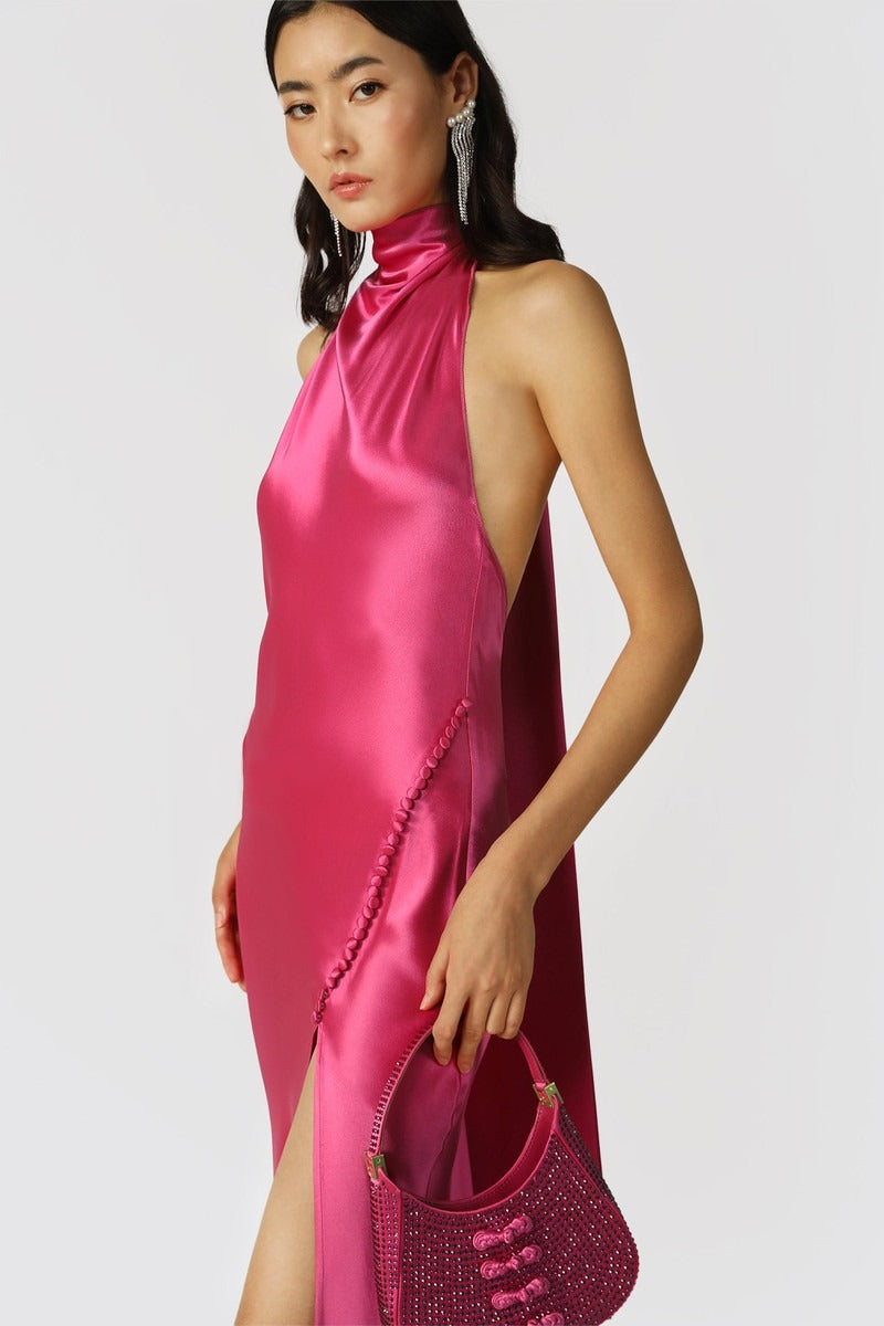 Penelope Backless Satin Gown - Fuschia