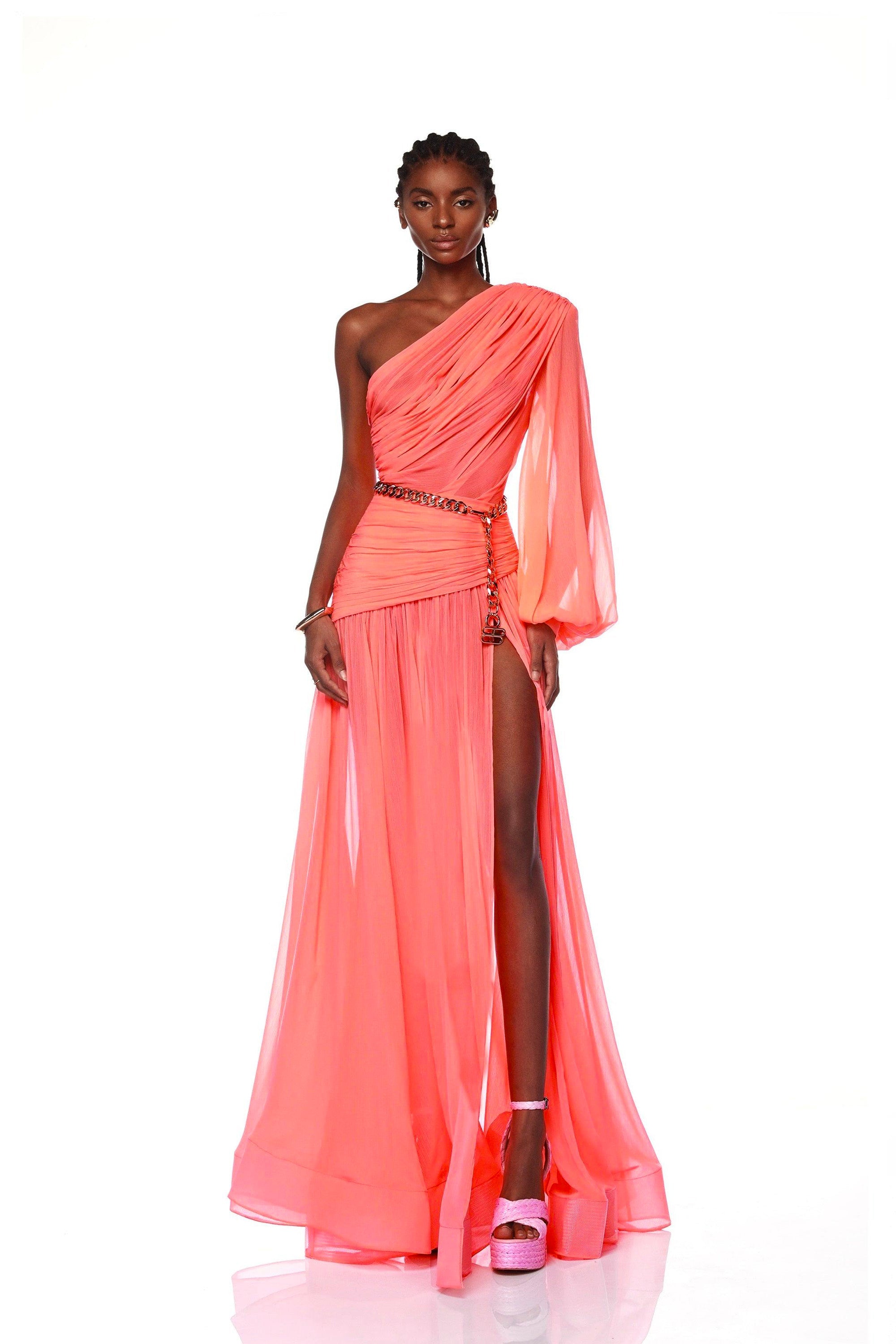 Jafari One Sleeve Coral Gown