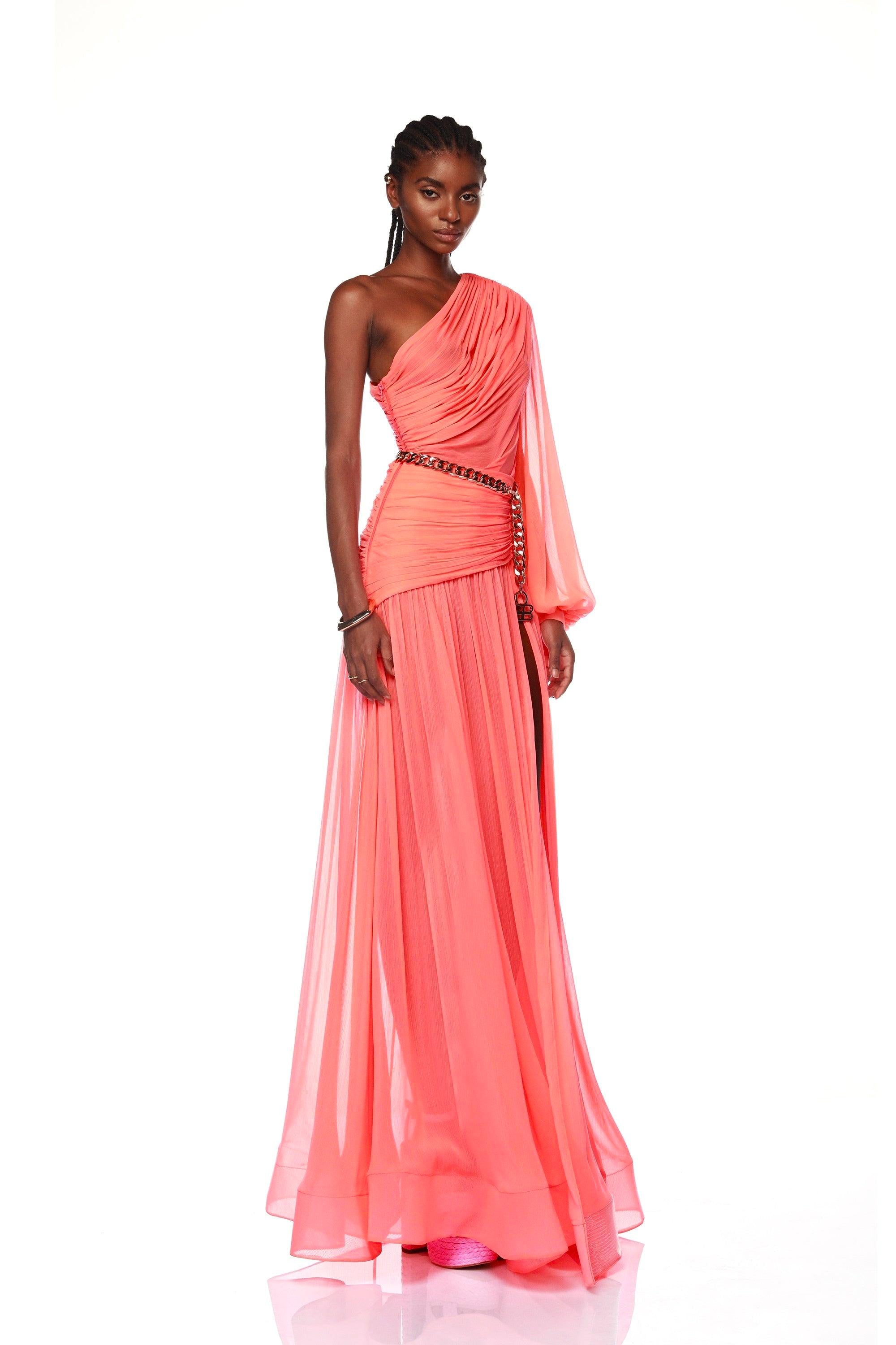 Jafari One Sleeve Coral Gown