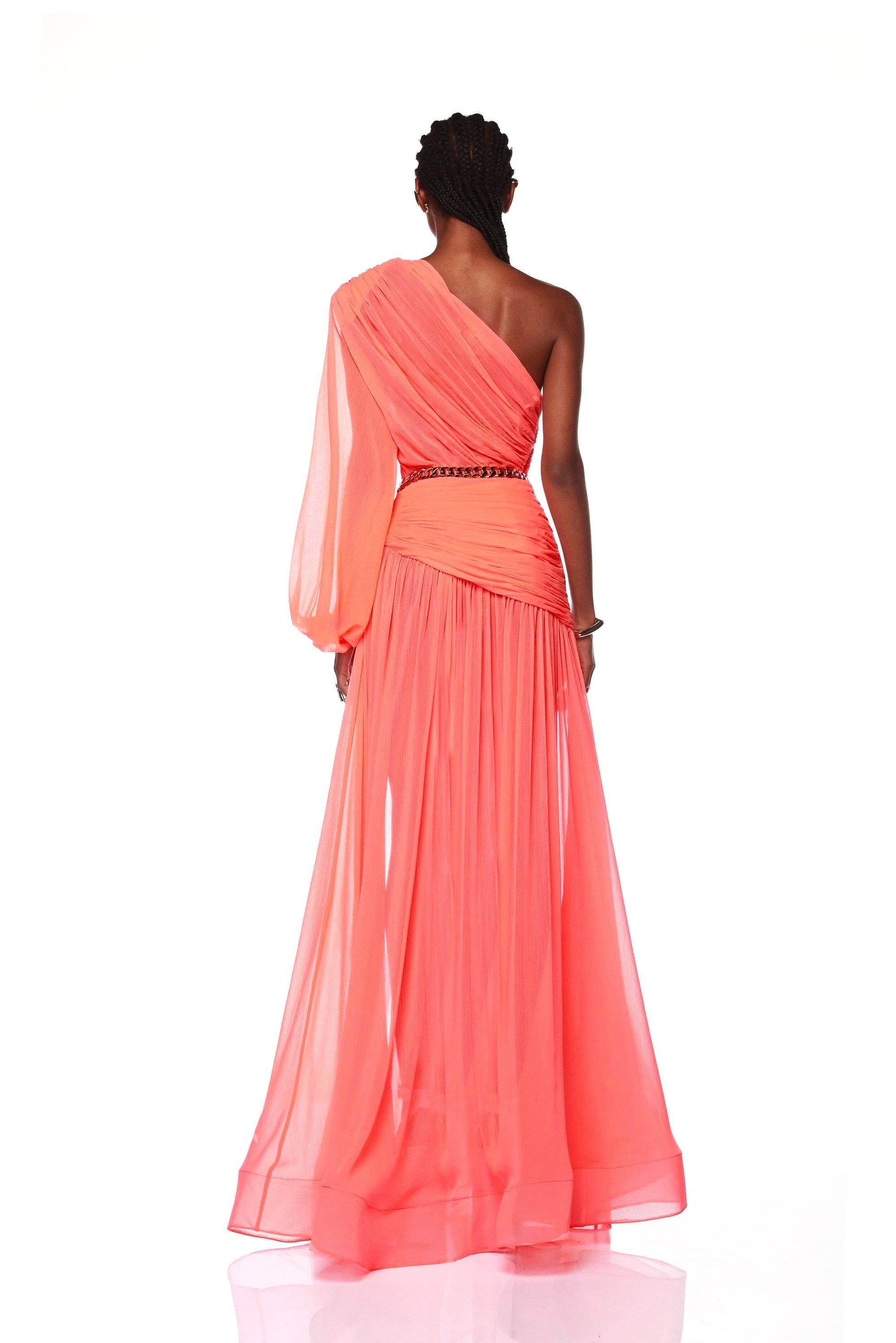 Jafari One Sleeve Coral Gown