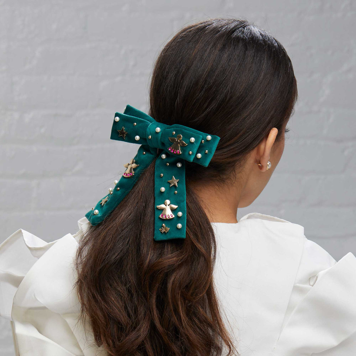 Antoinette Angel Bell Embellished Bow Barrette