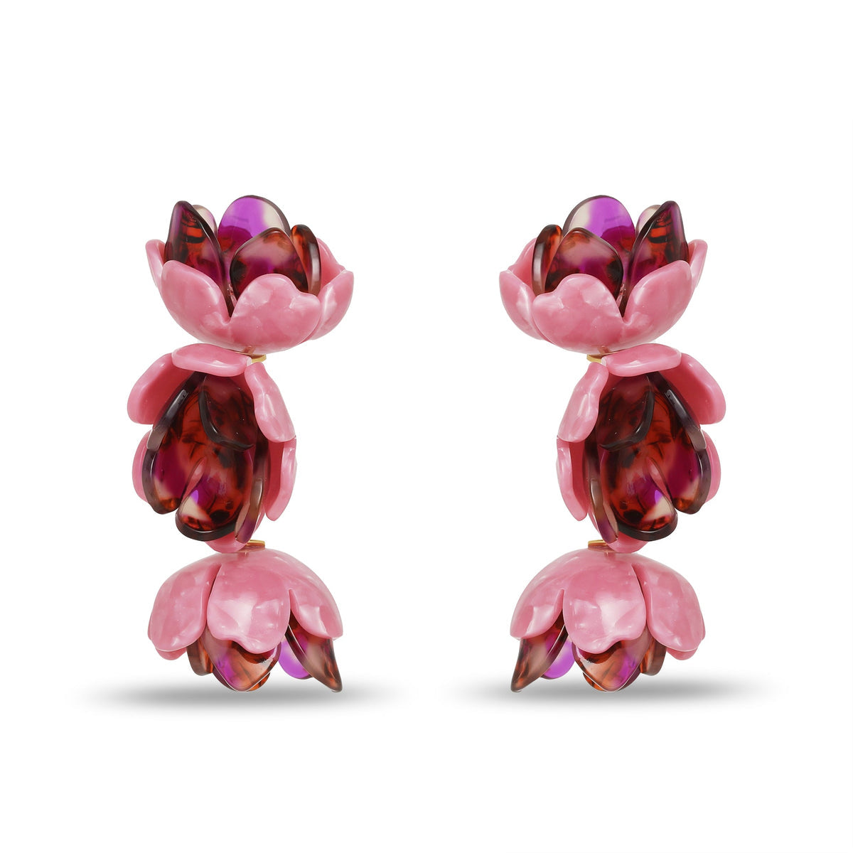 Rose Petal Triple Drop Clip-on Earrings