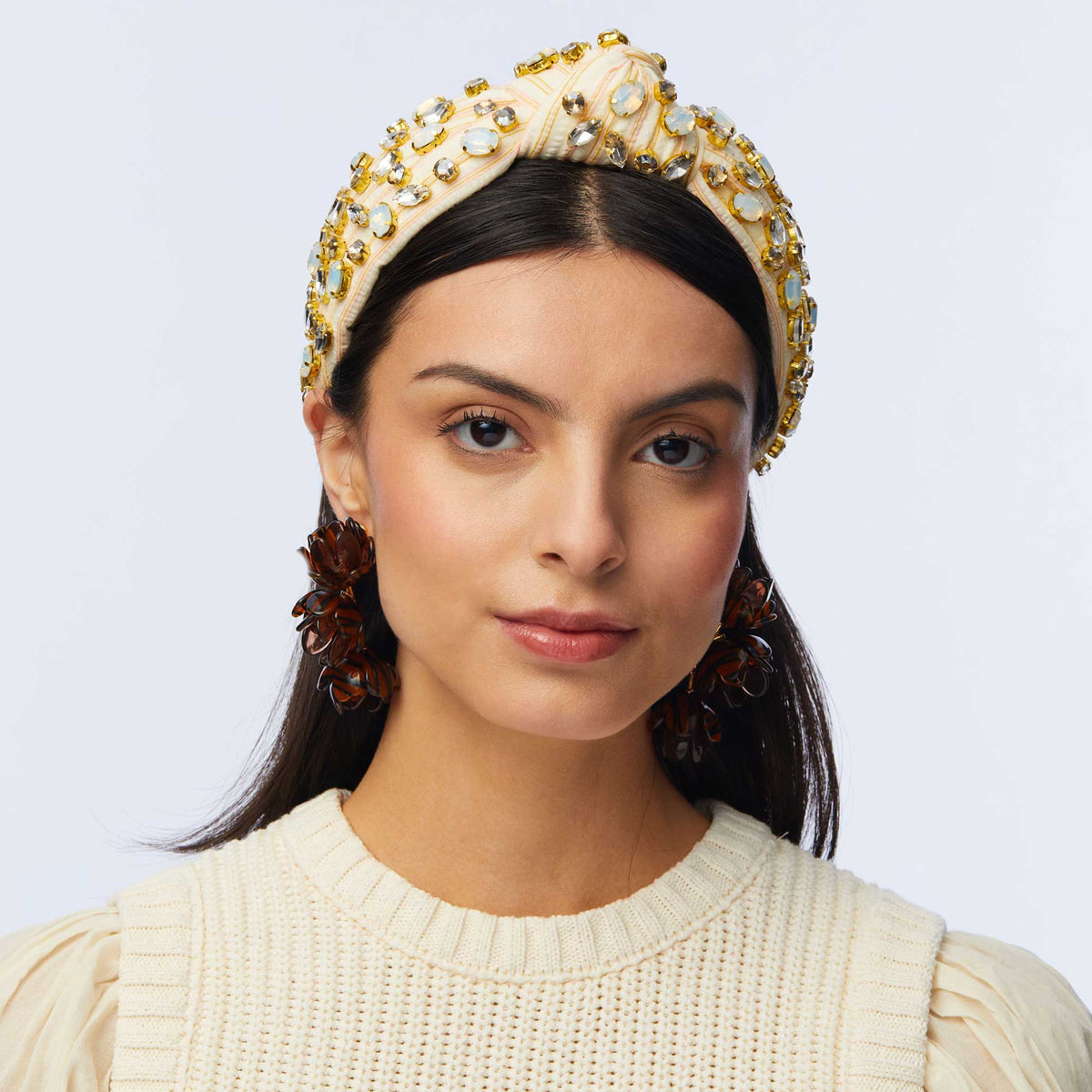 Seersucker Embellished Knotted Headband