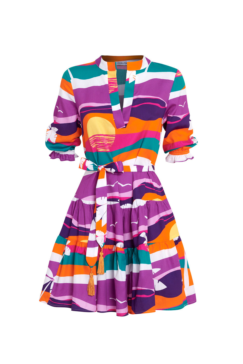 Malibu Sunset Long Sleeve Ruffle Dress