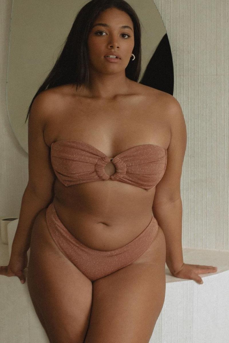 Mauve Sparkle Tori Ties Bandeau Bikini Top