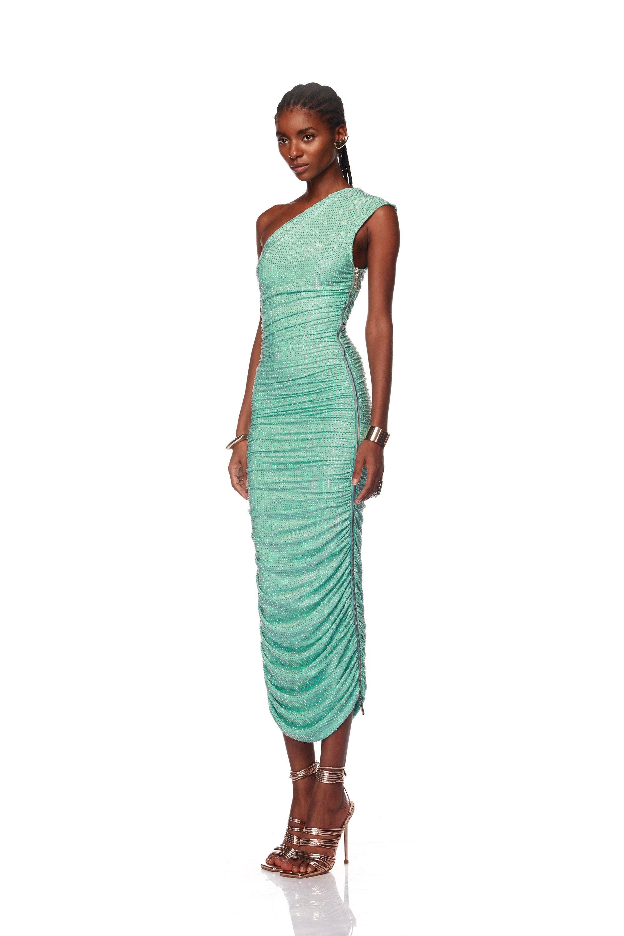 Maya One Shoulder Diamond Midi Dress - Pre Order - BRONX AND BANCO