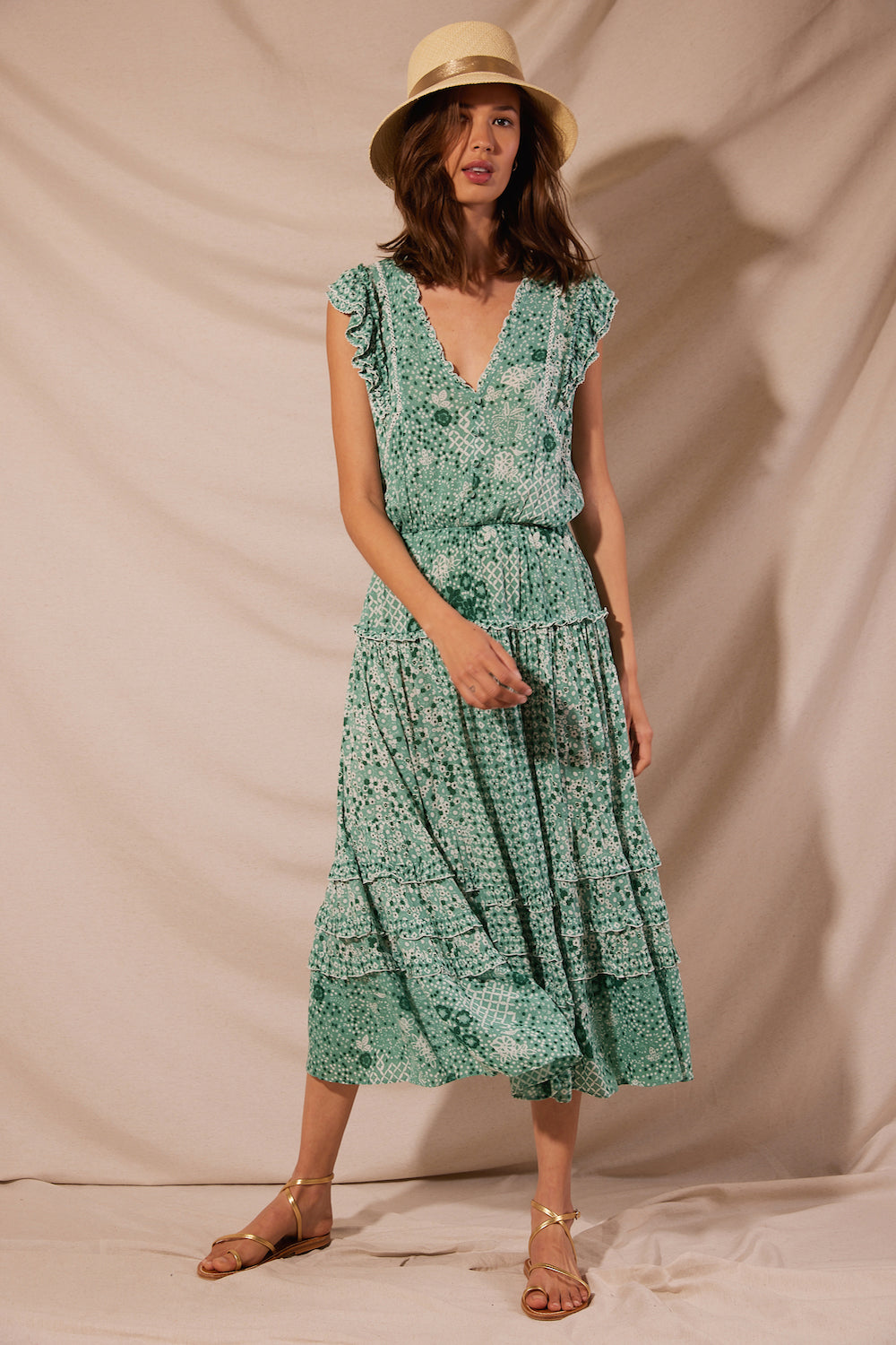 Poupette St Barth - Midi Dress Paulina Green Antibes