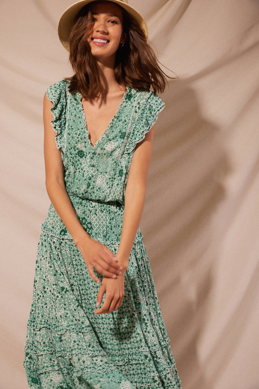 Poupette St Barth - Midi Dress Paulina Green Antibes