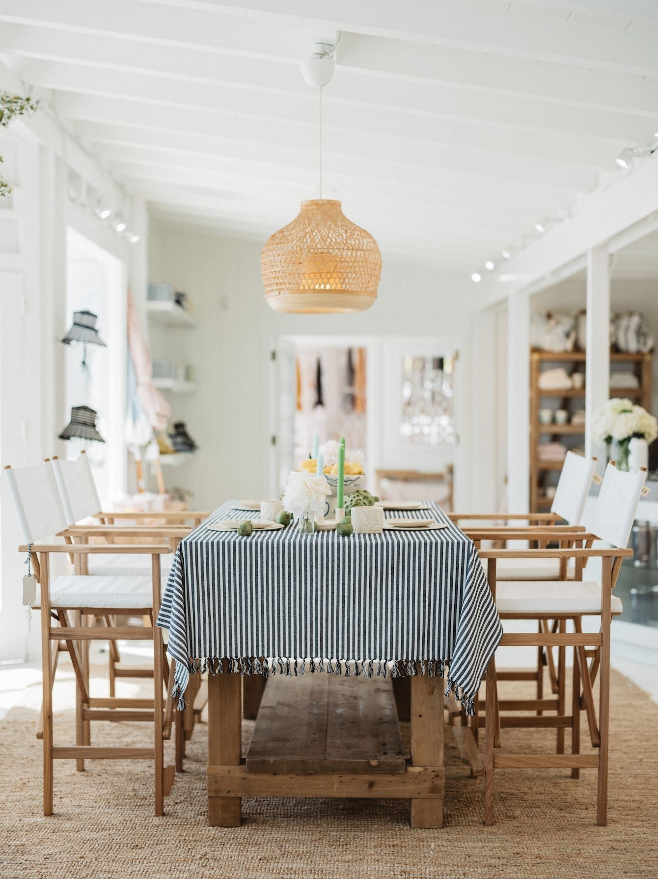 navy tablecloth on a table indoors