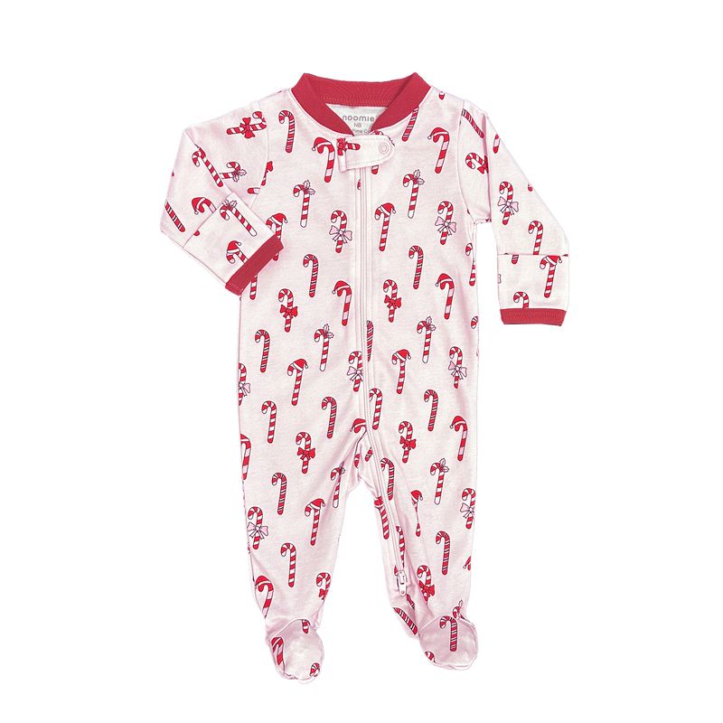 Zipper Footie Pink Candy Canes