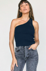 T73-CALLME | One Shoulder Structured Rib Tank