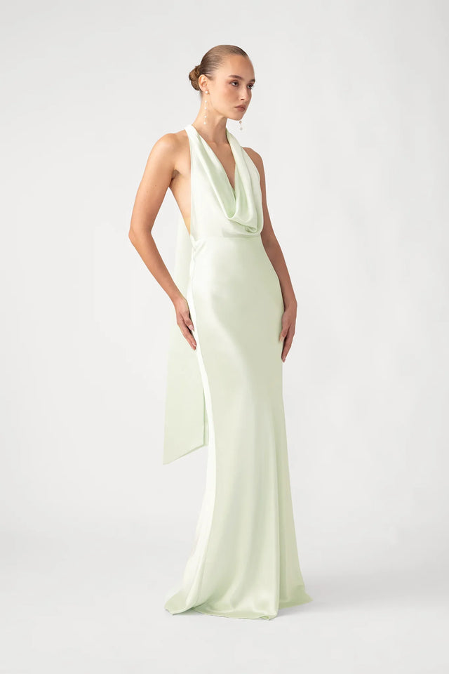 Pearl Satin Gown - Pistachio