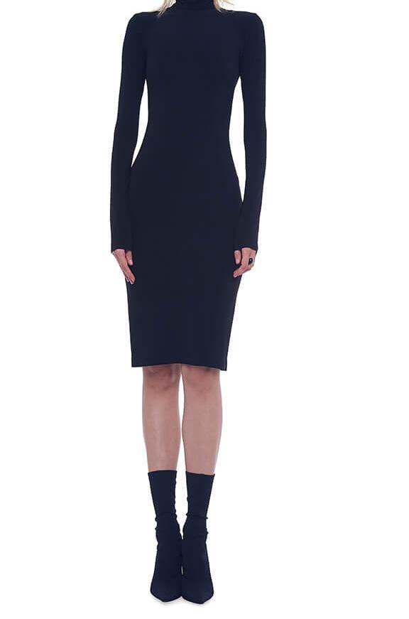SLIM FIT LONG SLEEVE TURTLE DRESS TO KNEE - 1