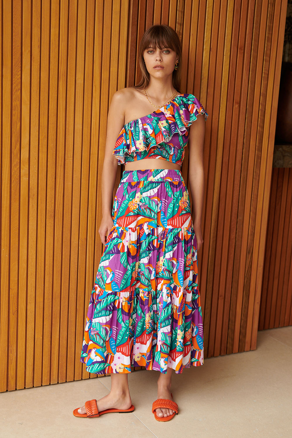 Tropicana Ruffle Midi Skirt