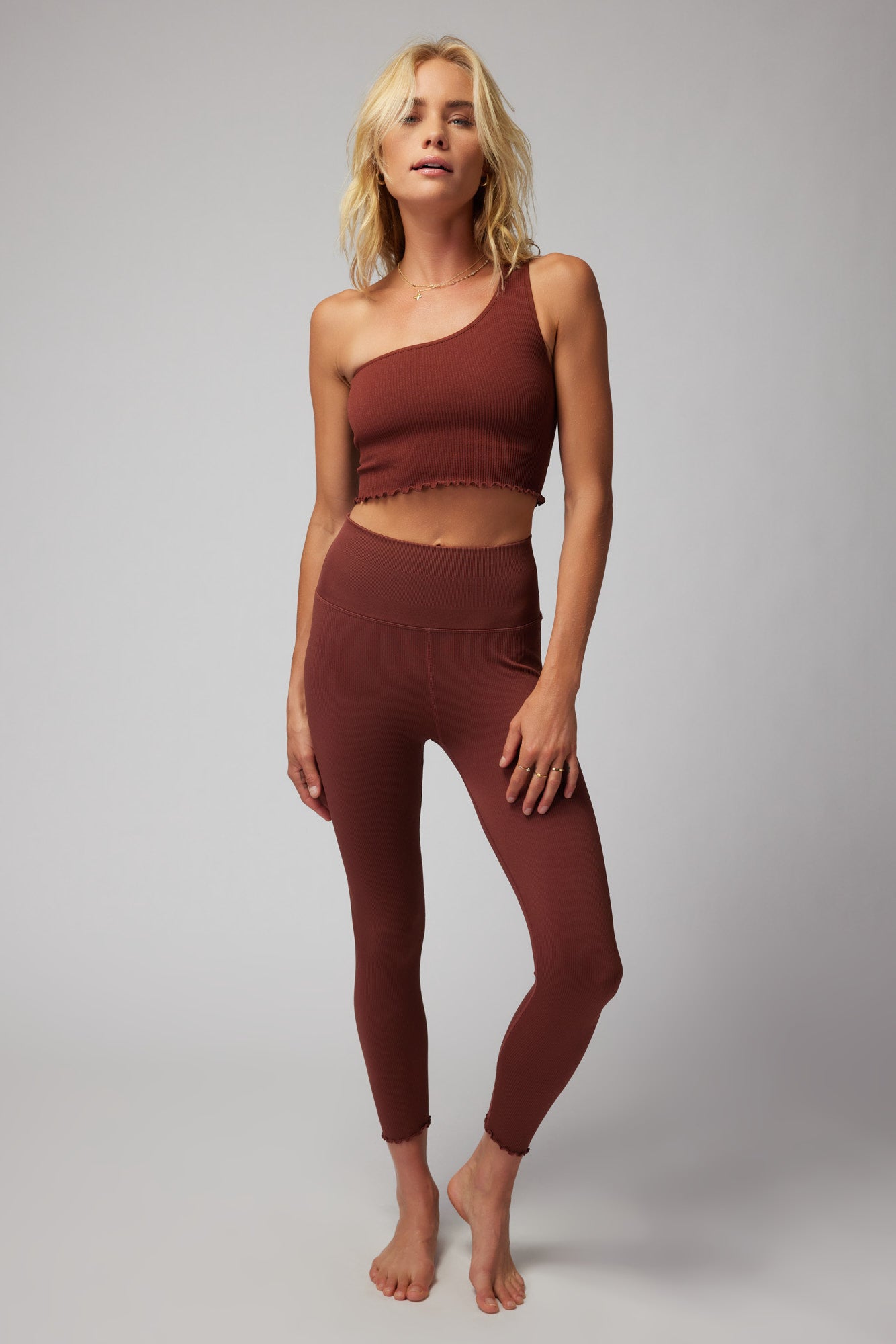 LUNA ONE SHOULDER CROP TANK WASHED BURGUNDY