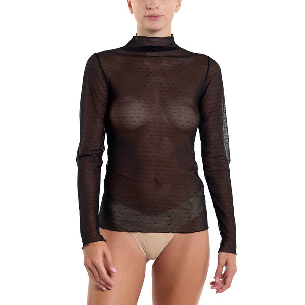 DOTTED TULLE MOCKNECK TOP