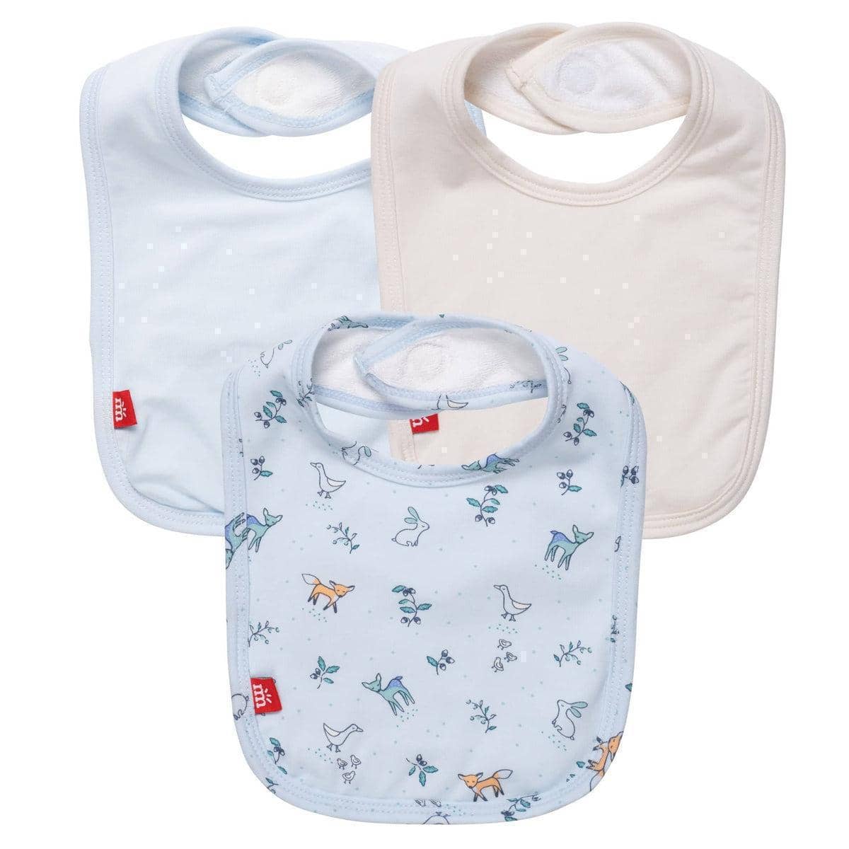 woodsy tale modal magnetic stay dry infant bib 3-pack | blue