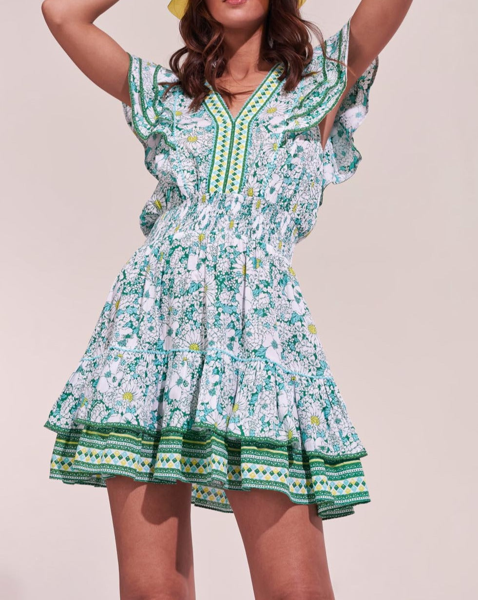 Mini Dress Camila - Green Mid 70'S Garden | Poupette St. Barth
